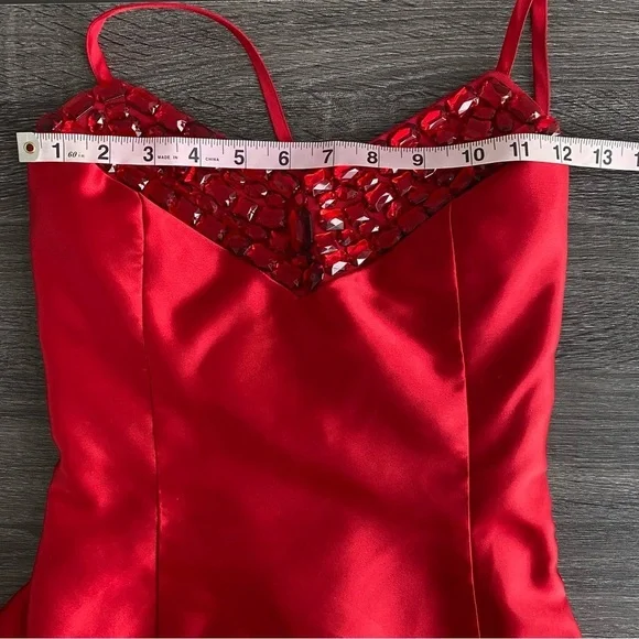 Jessica McClintock for Gunne Sax Red Bubble Dress String Crisscross Back - Picture 12 of 14